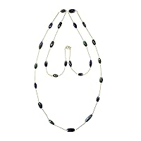 Genuine Black Opal Gemstone Long Necklace For Women Real 925 Sterling Silver Fashion Designer Gold Plated Handmade Jewellery, Gift Party Modern Chain Necklace