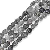 3 Strands Adabele Natural Silver Rutilated Quartz Healing Gemstone Loose Beads 6mm to 8mm Free Form Oval Tumbled Pebble Stone Beads (Total 45 Inch) for Jewelry Making GZ11-62