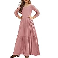 MITILLY Girls Lace Flower Ruffle Sleeve A-Line Swing Wedding Party Maxi Dress with Pockets