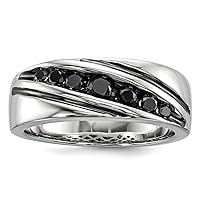 925 Sterling Silver Polished Prong set Black Diamond Mens Band Ring Measures 7.8mm Wide Jewelry Gifts for Men - Ring Size Options: 10 11 9