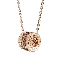 Daffany Classic Brown Gems Paved D.Drum Pendant Necklace 925 Sterling Silver 18K Rose Gold Plated
