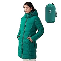 IKAZZ Women's Winter Warm Packable Long Lightweight Hooded Outwear Pockets Puffer Coat Parka Jacket