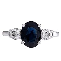 2.45 Carat Natural Blue Sapphire and Diamond (F-G Color, VS1-VS2 Clarity) 14K White Gold 3 Stone Engagement Ring for Women Exclusively Handcrafted in USA