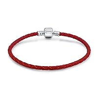 AYLLU Intertwine Infinity Clover Symbol Genuine Blue Brown Purple Pink White Leather Bracelet For Bead Charms .925 Sterling Silver Round Barrel Clasp 7-9 Inch