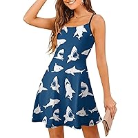 Big Shark Spaghetti Strap Mini Dress Sleeveless Adjustable Beach Dresses Backless Sundress for Women