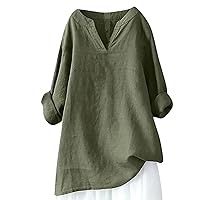 Linen Shirts for Women Solid Color Long Sleeve Loose Tee Tops Comfort Summer Fall Blouse Tunic Fashion Clothing