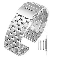 Brushed Stainless Steel Watch Band Strap 18mm/20mm/22mm/24mm/26mm Metal Replacement Bracelet with Double-Lock Deployment Clasp for Men Women in Black Silver