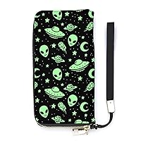 Aliens and Spaceships Women's Wristlet Wallet Zipper Wristlets Long Purse with Card Holder