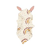 Organic Cotton Muslin Baby Blanket with Rabbit's Ears, Cotton Muslin Lovey Blanket for Boys and Girls, 11.8 X 11.8 Inch,Rainbow Print