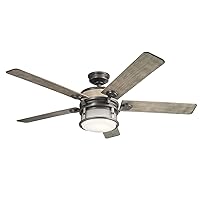 Ceiling Fan with Lighting LED Dimmable Diameter 152 cm 5 Blades in Shabby Grey Remote Control Fan Living Room Bedroom