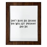 Los Drinkware Hermanos Don't Have Sex Because You Will Get Pregnant And Die - Funny Decor Sign Wall Art In Full Print With Wood Frame, 14X17