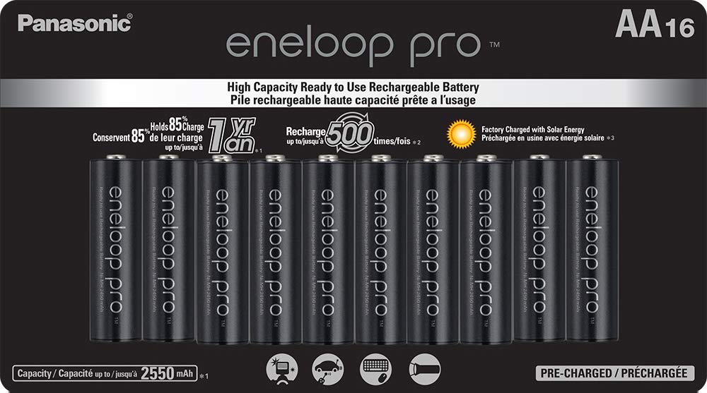 Panasonic BK-3HCCA16FA eneloop pro AA High Capacity Ni-MH Pre-Charged Rechargeable Batteries, 1 Count (Pack of 16)