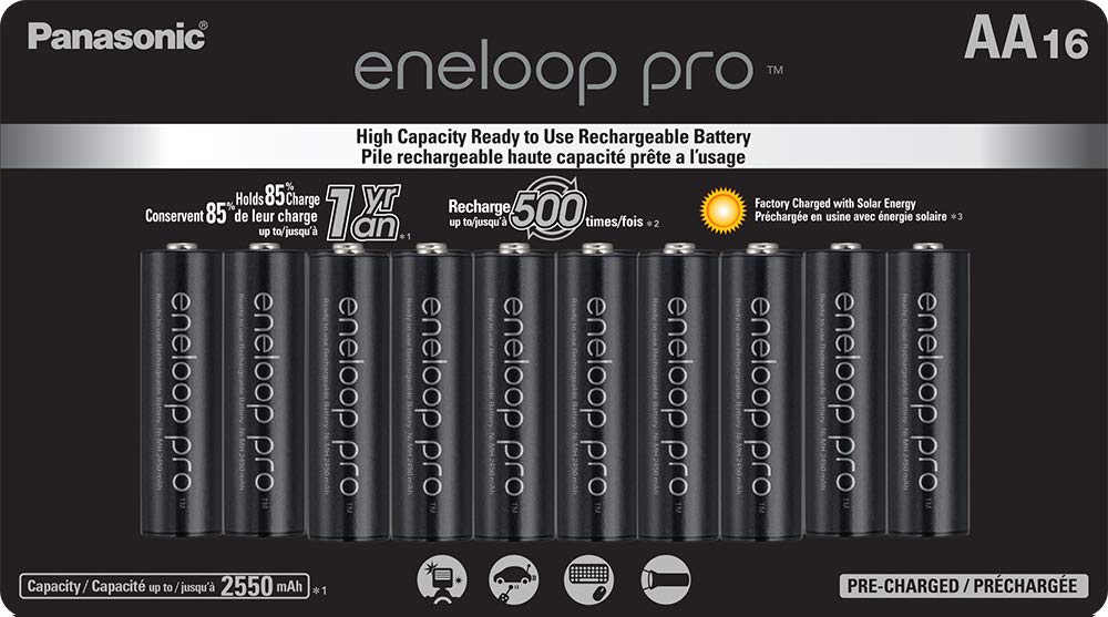 Panasonic BK-3HCCA16FA eneloop pro AA High Capacity Ni-MH Pre-Charged Rechargeable Batteries, 16-Battery Pack