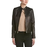 Cole Haan womens Racer With Quilted Panels Leather Jacket, Black, Small US
