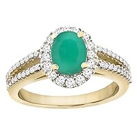 PIERA 10K Yellow Gold Diamond Halo Natural Quality Emerald Split Shank Engagement Ring Oval 7x5 mm, size 5-10