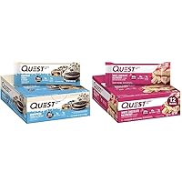 Quest Nutrition Dipped Chocolate Cookies & Cream Protein Bars, High Protein, Low Carb, Gluten Free & White Chocolate Raspberry Protein Bars, High Protein, Low Carb, Gluten Free