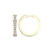 Yellow Gold Plated Sterling Silver 1CT Channel Set Round-cut Real Diamond All Round Endless Large Hoop Earrings (I-J, I2) by DZON for Women Girls
