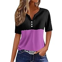 Blouses for Women Casual V Neck T-Shirts Basic Button Down Short Sleeve Tees Comfortable Summer Tops Clothes 2024