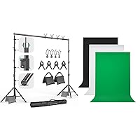 Julius Studio [Enhanced Heavy Duty] 10 x 10 ft. (W x H) Backdrop Stand Background Support System Accessory Kit / 10 x 20 ft. (W x H) White, Black, Green Backdrop Background Screen Bundle