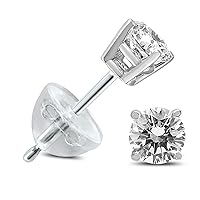 Diamond Solitaire Stud Earrings in 14K White Gold with Silicon Backs (.04-.65 Carat TW)