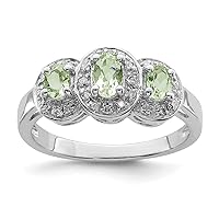 925 Sterling Silver Polished Rhodium Green Amethyst and Diamond Ring Measures 2mm Wide Jewelry for Women - Ring Size Options Range: L to N