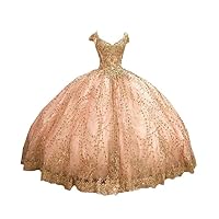 Mollybridal Stock Ball Gown Cheap Quinceanera Party Prom Evening Dresses Formal Gowns Gold Flowers 2023 Long