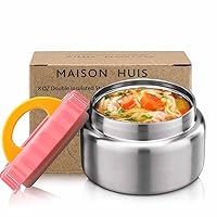 MAISON HUIS 8oz Soup Thermo Wide Mouth Vacuum Insulated Food Jar for Hot&Cold Food, Leak Proof Stainless Steel Kids Lunch Container for School Travel(Pink)