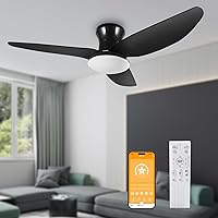 39 Inch Ceiling Fans with Lights, Dimmable 3-Colors Quiet Ceiling Fans with Lights and Remote&APP, Timerable Black Ceiling Fan for Bedroom Living Room Kitchen Dining Room