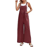 Jumpsuits for Women Casual Summer Rompers Sleeveless Loose Spaghetti Strap Baggy Overalls Jumpers with Pockets