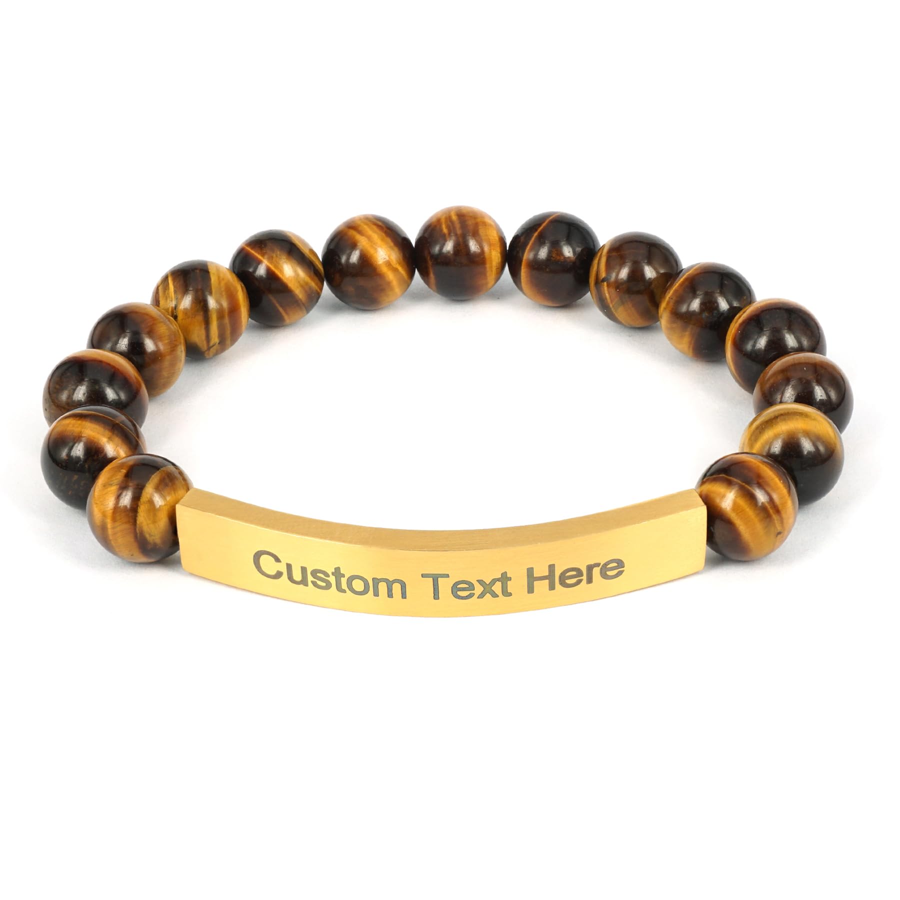 cusurlove Personalized Bracelets for Women Men Couple,18K Gold Plated Stainless Steel Bar Custom Engraved Name Message Quotes Natural Gemstone Beaded Stretch Bracelet