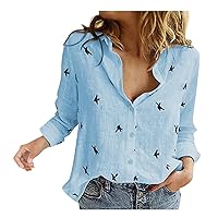 Women's Tops 44989 Length Sleeves Long Tops Blouse Comfort Print Button Shirt Style Tops, S-5XL