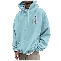 Y2K Hoodie Mens Solid Letter Printed Drawstring Oversized Sweatshirt Fall Casual Big And Tall Pullover With Pockets