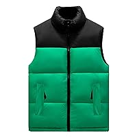 Men Winter Thick Contrast Down Vest Color Block Stand Collar Puffer Sleeveless Waistcoat Patchwork Zipper Warm Vest