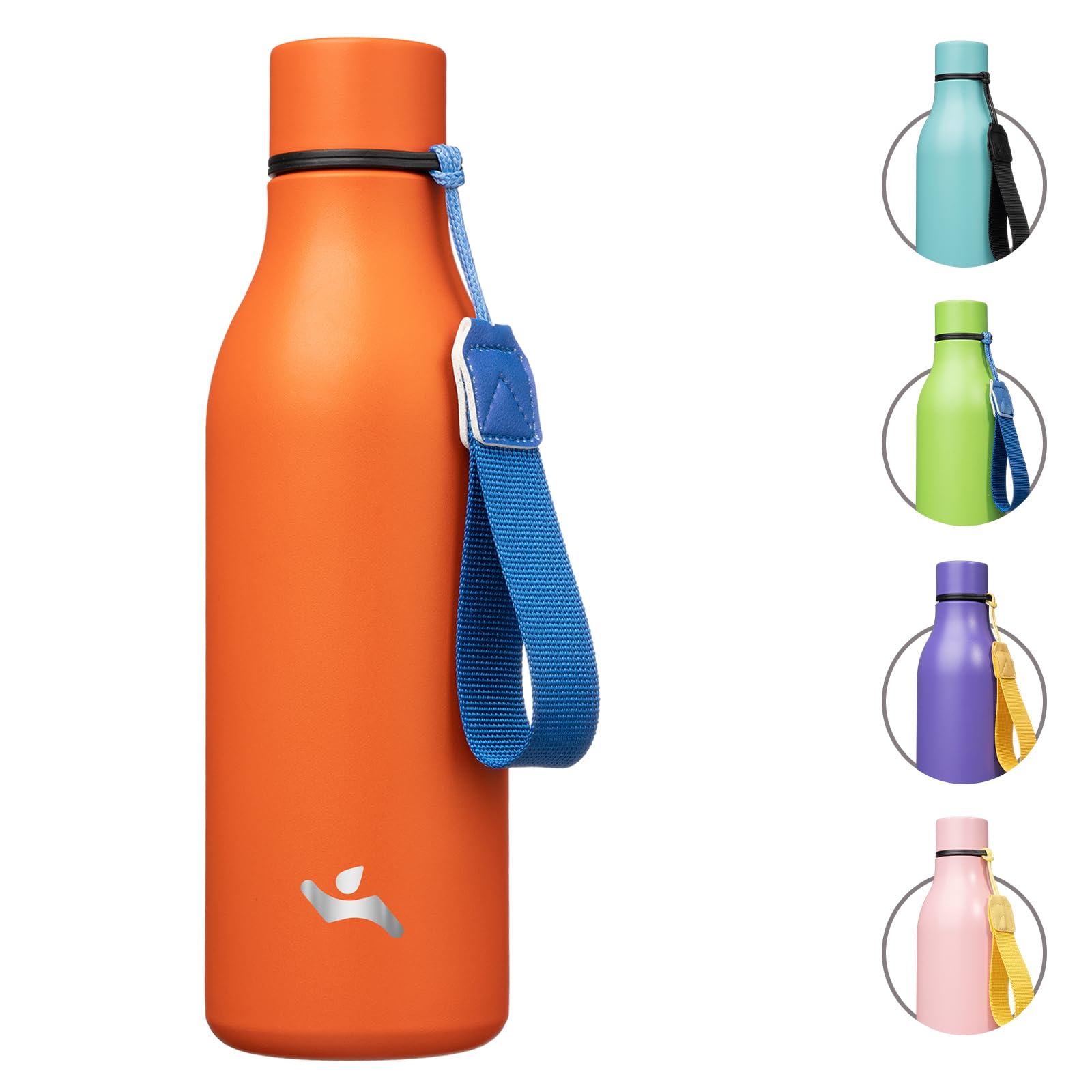 Konokyo Insulated Water Bottle with Strap,18oz Double Wall Stainless Steel Vacuum Bottles Metal Water Flask,Orange