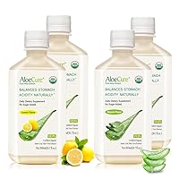 AloeCure Organic Aloe Vera Juice - 4 Bottle Sample Pack - Lemon & Natural Flavor, 4x500ml