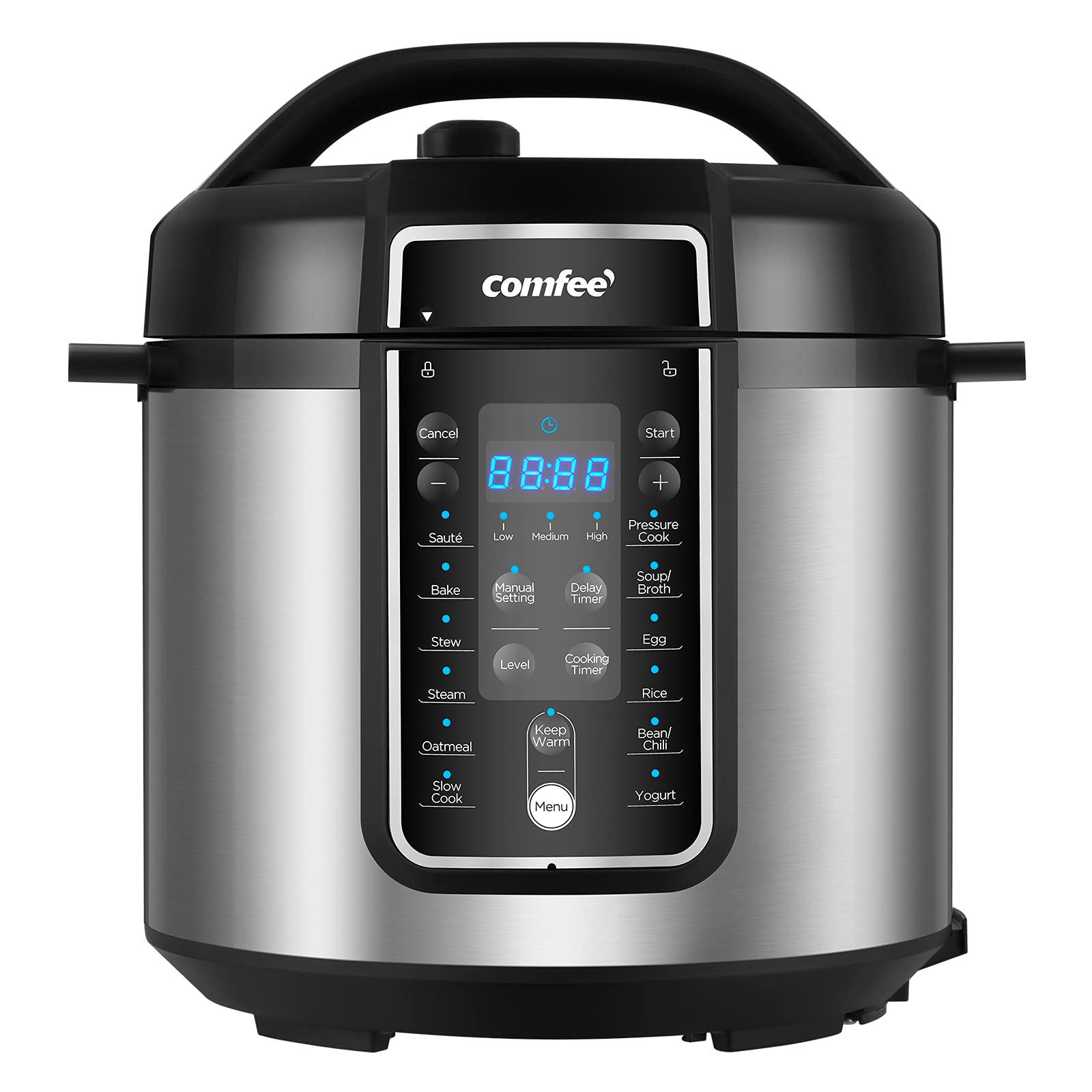 COMFEE’ Pressure Cooker 6 Quart with 12 Presets, Multi-Functional Programmable Slow Cooker, Rice Cooker, Steamer, Sauté pan, Egg Cooker, Warmer and More