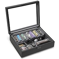 Cache Display Valet - EDC, Blade, Watch, and Jewelry Locking Storage Case, USB Pass-through, Microfiber Lining, Faux Leather, Stackable (Valet) Black