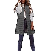 Women's Long Puffer Vest Sleeveless Down Coat Casual Winter Down Jacket Slim Gilet Quilted Hooded Jacket Outdoor Coat