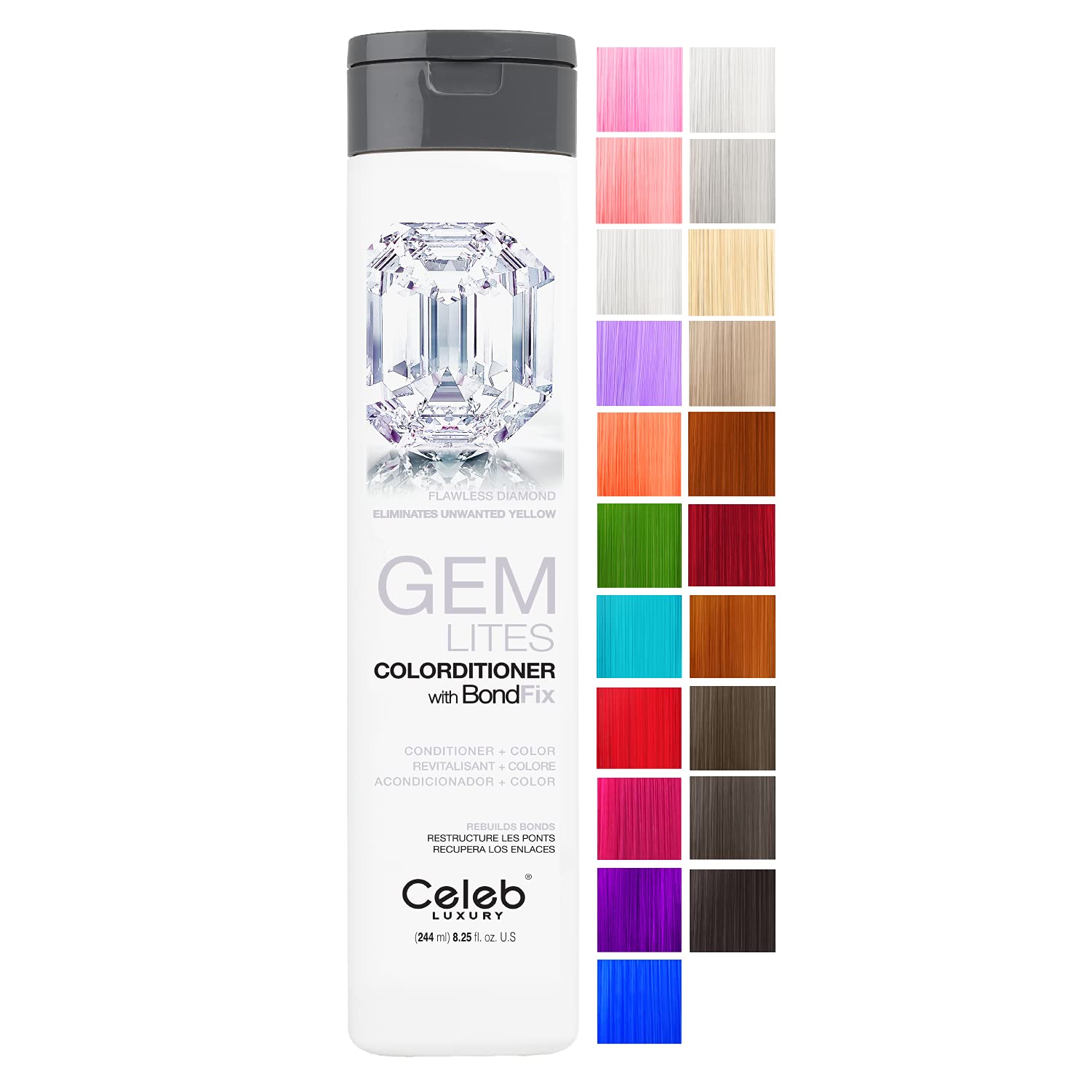 Celeb Luxury Intense Color Depositing Colorconditioner Conditioner + BondFix Bond Rebuilder, Vegan, Sustainably Sourced Plant-Based, Semi-Permanent, Viral and Gem Lites Colorconditioners