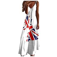 XJYIOEWT Summer Midi Dresses for Women 2024 Casual,Women Summer Sexy V Neck Suspender Long Dress Fashionable Printed Vac