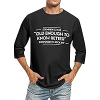 Mens 3/4 Sleeve T Shirts Fashion Letter Printed Summer Casual Shirts Loose Crew Neck Soft Breathable Versatile Shirts