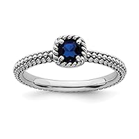 925 Sterling Silver Polished Created Sapphire Ring Jewelry for Women in Silver 10 5 6 7 8 9 and 2.25mm 2.5mm
