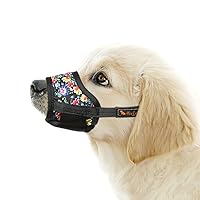Dog Muzzle,Soft Nylon Print Muzzle Air Mesh Breathable Adjustable Loop Pattern Pets Muzzles for Small Medium Large Dogs,Stop Biting Barking and Chewing Black Sunflower X-Large