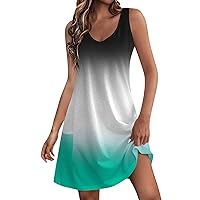 Women's Summer Dresses 2024 Beach Casual Sleeveless Floral Print Boho Tank Dress V Neck Loose Sundress with Pocket Greens