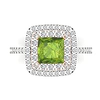 Clara Pucci 2.36 ct Princess Cut Halo Solitaire W/Accent Genuine Natural Peridot Wedding Promise Anniversary Bridal Ring 18K 2 tone Gold