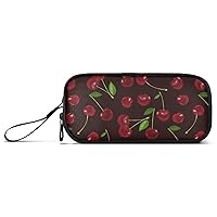 ALAZA Cherry on Dark Background Pencil Case Nylon Pencil Bag Portable Stationery Bag Pen Pouch with Zipper for Women Men College Office Work