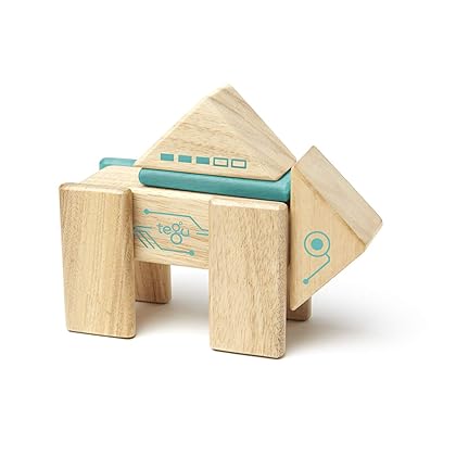 Tegu Robo Magnetic Wooden Block Set, Electric Aqua, 8 PIECE