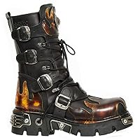 New Rock 591-S1 Red Flame Boots Metal Black Leather Heavy Punk Gothic Boots 41