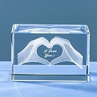I Love You Gifts Engraved with Love Finger Gesture Crystal Birthday Gifts Love Presents for Her Love You Gifts for Men or Women Glass Gifts for Women Men Friends Valentines Gifts