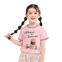 Kids Toddler Baby Girls Spring Summer Cartoon Print Short Sleeve T Shirt Tops Clothes Girls Tops 4t